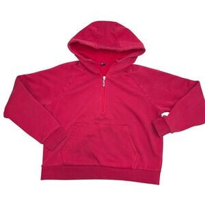 Womens Red Quarter Zip Hoodie Fleece Lined Cropped Sweatshirt Size Large